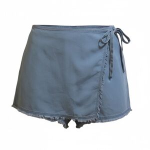 1250*C Tencel Light Blue Chambray Wrap Front Skort Fringe Hem Women’s Size M